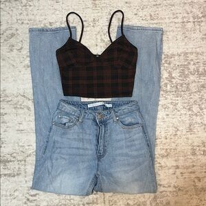 Light Wash Jeans + Plaid Top